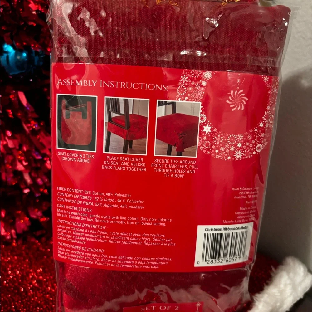 NWT In bag Christmas Ribbons Red Seat Covers - Set of 2